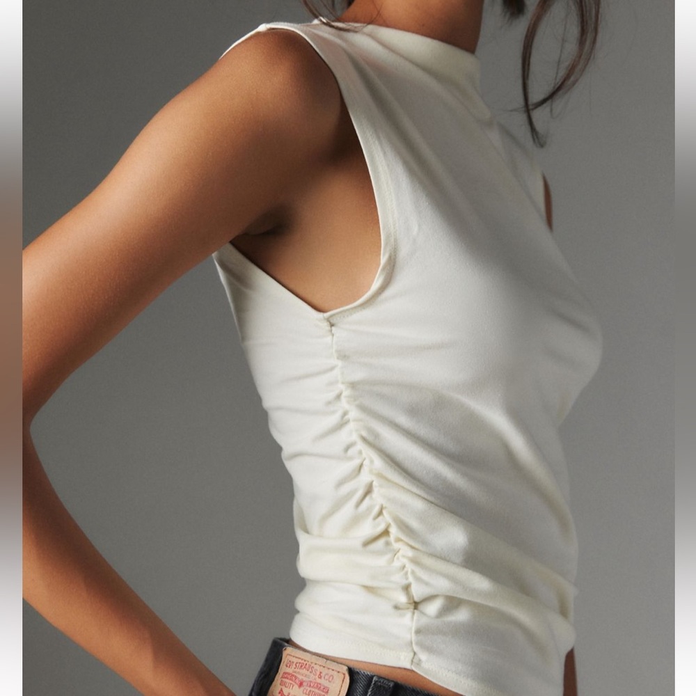 UO Silence + Noise Cream High Neck Ruched Tank Top Size L